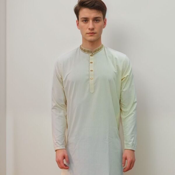 Classic Cream Cotton Panjabi with Embroidered Collar