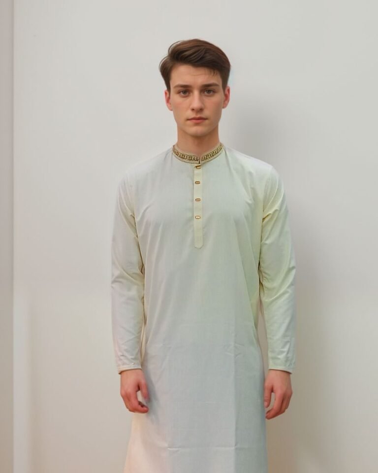 Classic Cream Cotton Panjabi with Embroidered Collar