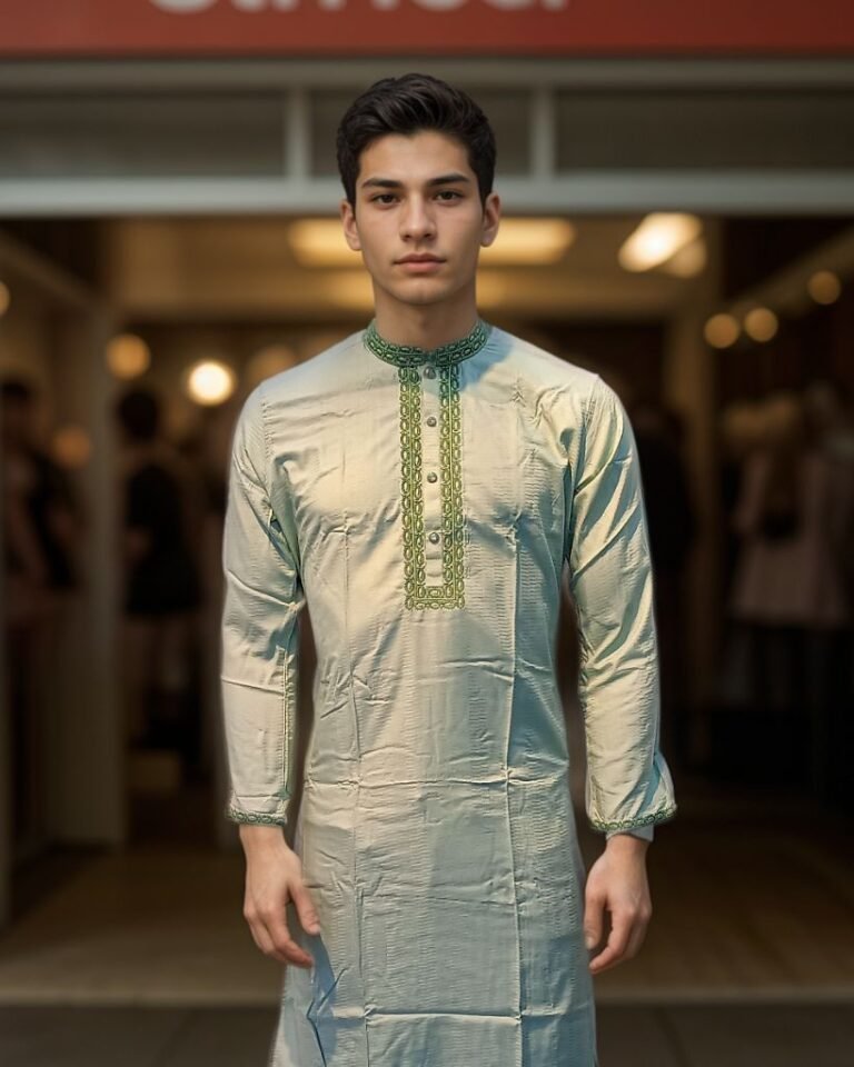 Mint Green Panjabi Sleek Serene and Sunnah-Clean