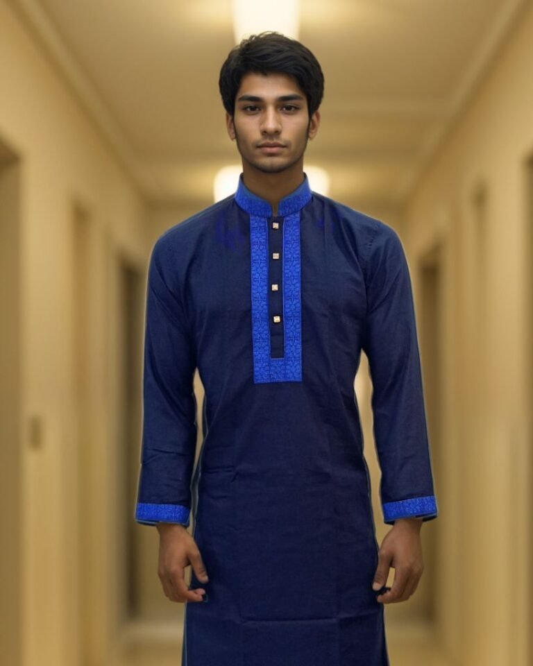 Elegant Navy Blue Cotton Panjabi for Men