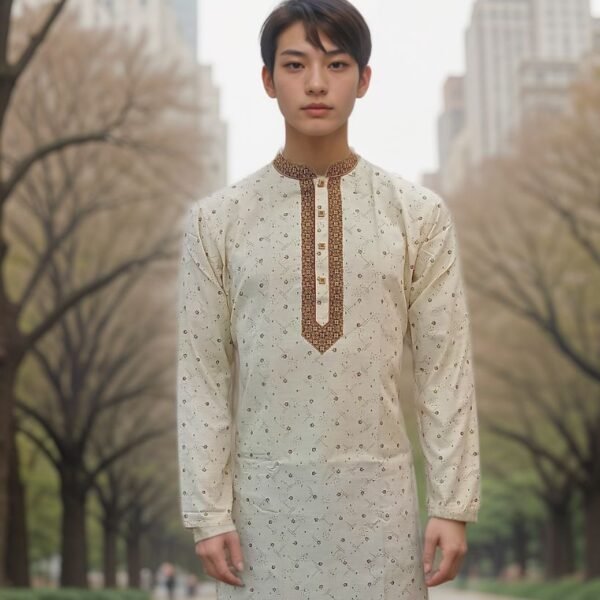 Ivory Classic Panjabi - Elegance in Every Stitch