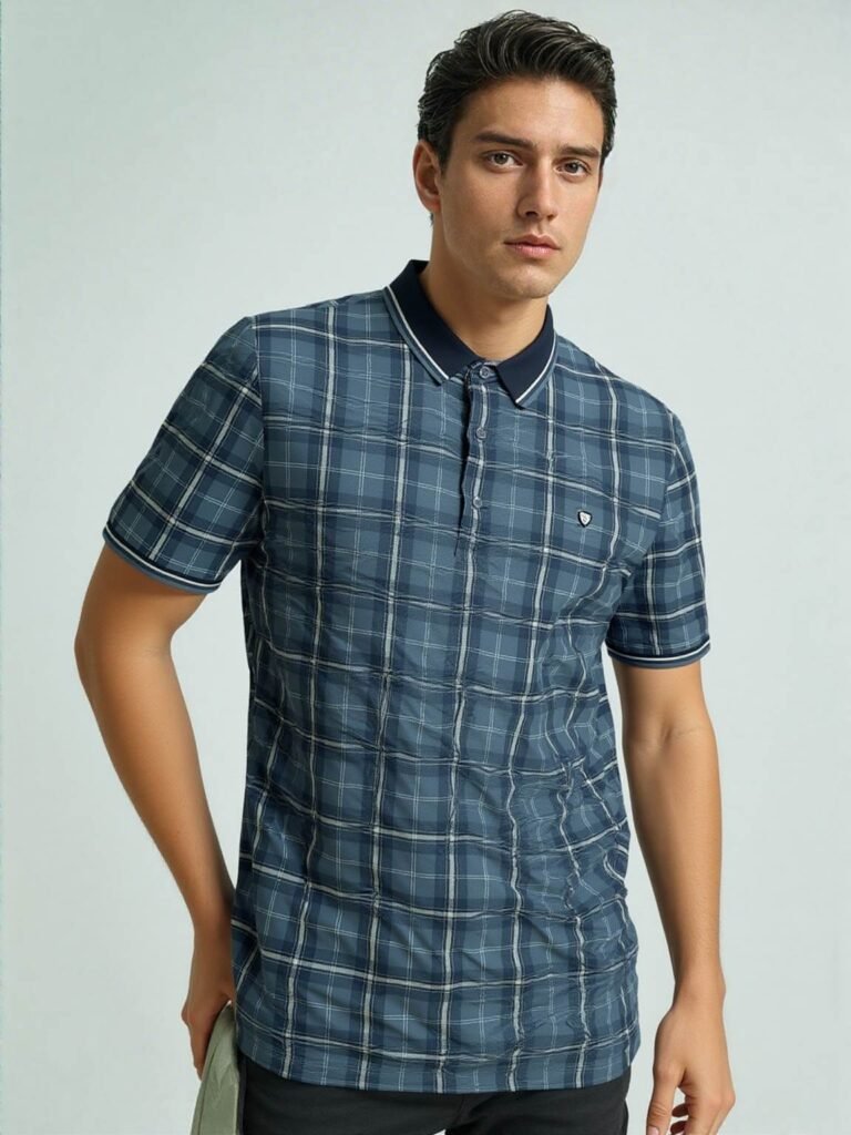 Stylish Blue Checked Polo