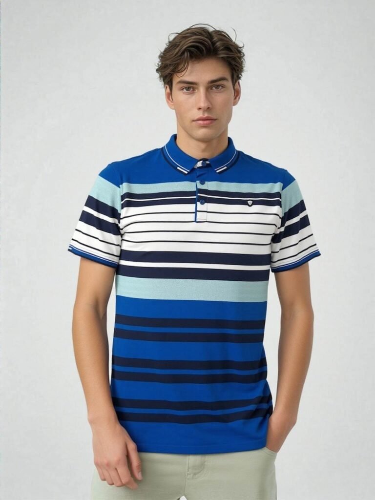 Ocean Blue Stripe Polo – Everyday Cool for Men