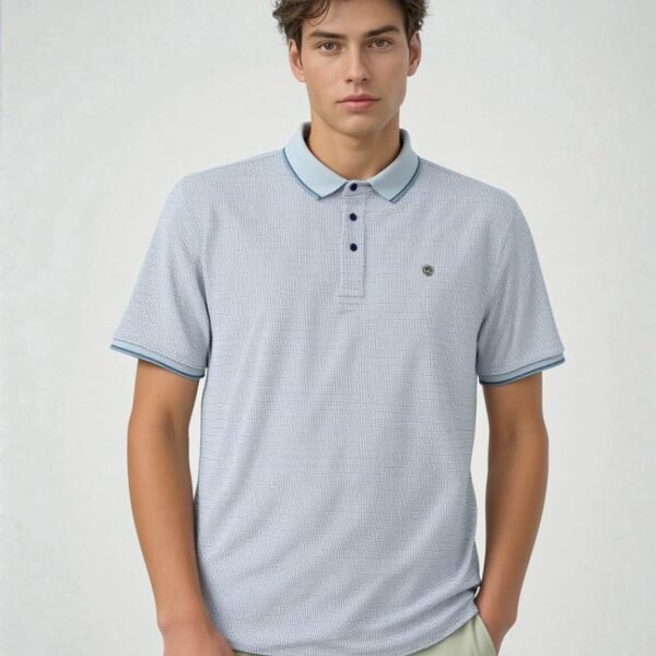 Light Blue Patterned Polo Shirt