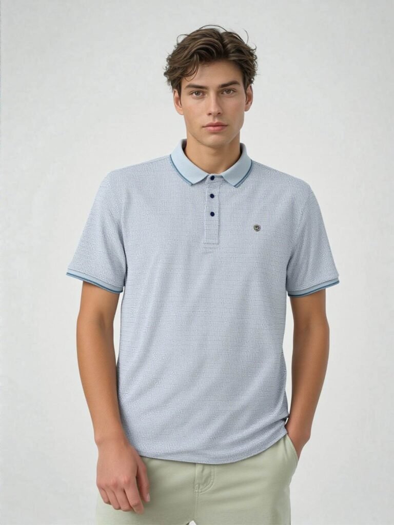 Light Blue Patterned Polo Shirt